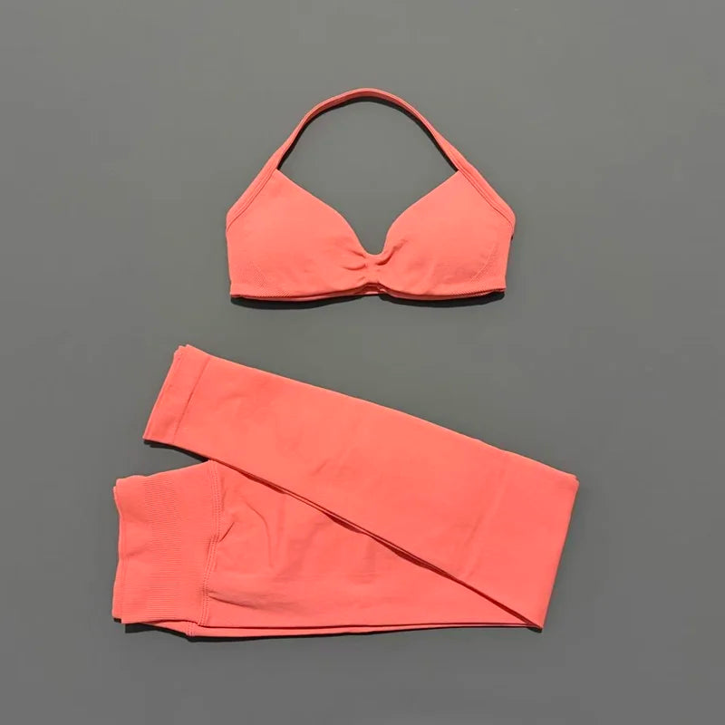 2 Pcs Seamless Yoga Sports Set for Women Resistant Backless Bra Pilates Fitness Workout Running Leggings Gym Suit