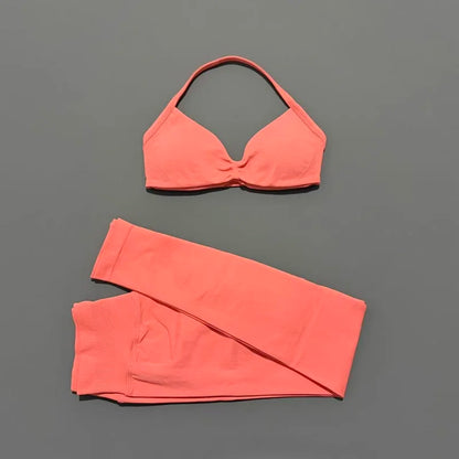 2 Pcs Seamless Yoga Sports Set for Women Resistant Backless Bra Pilates Fitness Workout Running Leggings Gym Suit