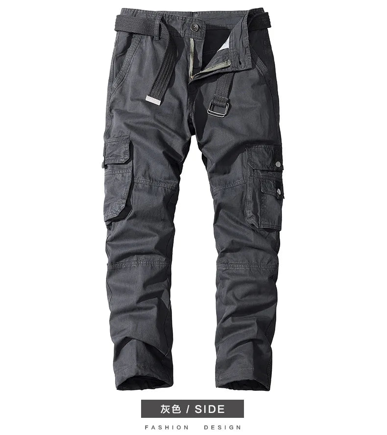 Four-season Pure Cotton Casual Pants Men's Work Pants Multi-pocket Straight Trousers