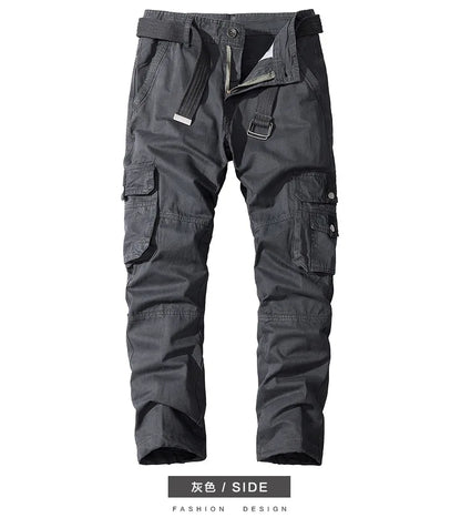 Four-season Pure Cotton Casual Pants Men's Work Pants Multi-pocket Straight Trousers