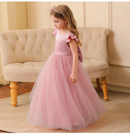 Summer Girl Flower Birthday Tulle Dress Backless Bow Wedding Gown Piano Kids Party Wear Princess Dress Baby Girl Bowknot Dresses