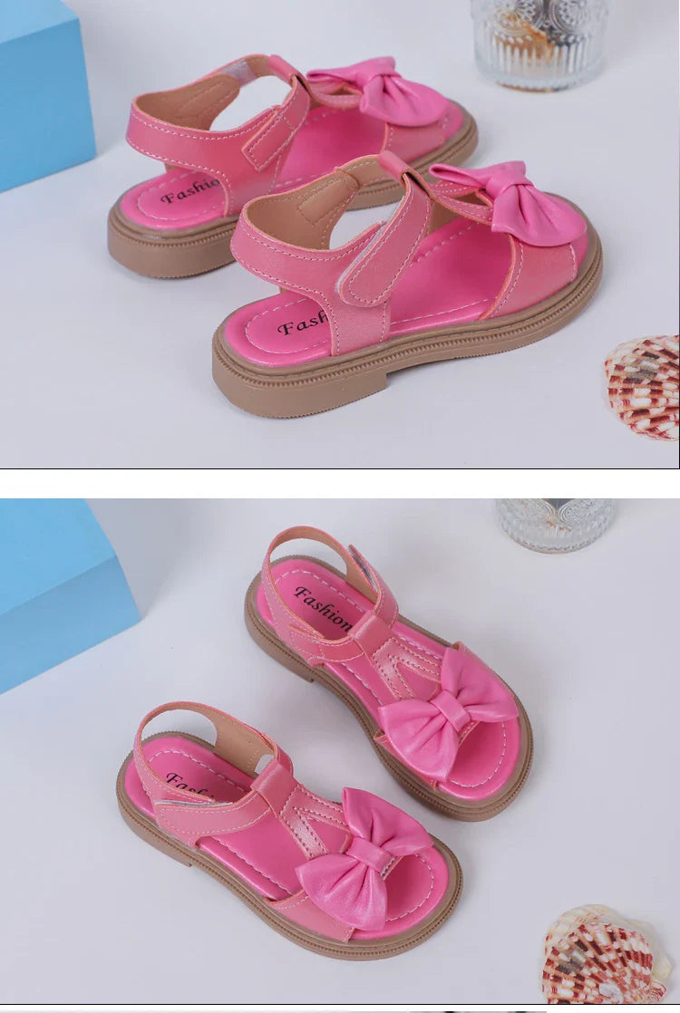 Kids Fashion Girls Sandals New Bow Versatile Open-toe Breathable Simple Platform Casual Shoes Hook Loop Princess Shoes