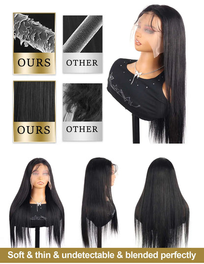 40 50 Inch Straight Human Hair Wig 13x6 HD Lace Frontal  Human Hair Wigs 250 Density Remy Pre Plucked Lace Front Closure Wig