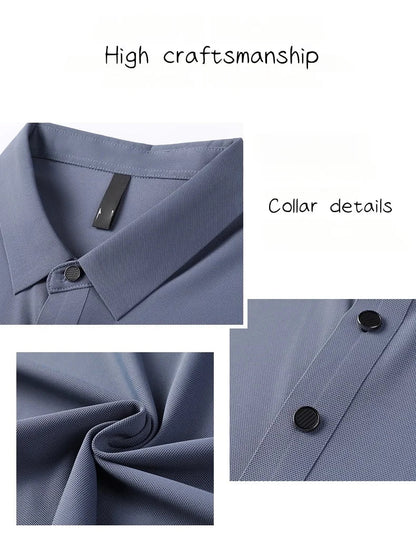 Summer new high-quality ice silk fabric comfortable polo shirt fashionable high-end mens exquisite badge breathable short sleeve