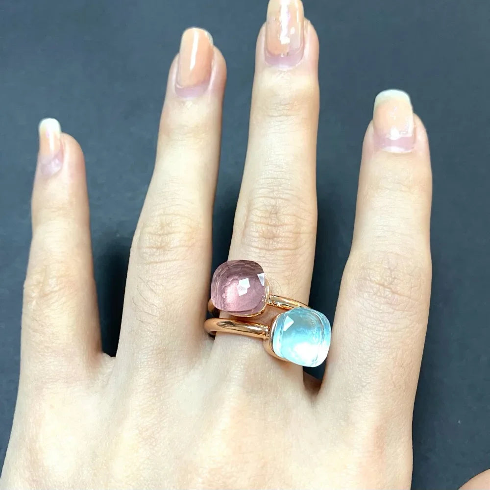 2Pcs/Set Fashion Stacked Candy Ring Women Mix Color Crystal Jewelry 30 Colors Trendy Gift for Valentine's Day