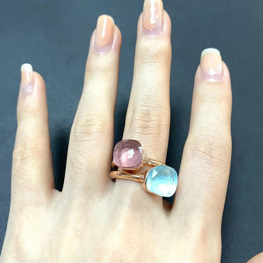 2Pcs/Set Fashion Stacked Candy Ring Women Mix Color Crystal Jewelry 30 Colors Trendy Gift for Valentine's Day