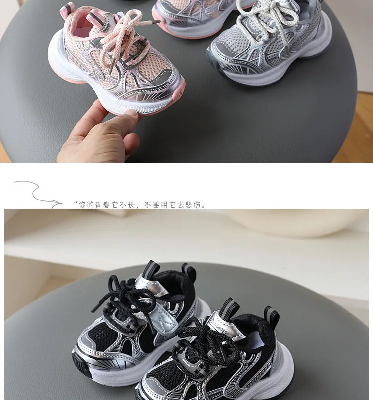 Girls' Sports Shoes 2025 New Style Soft Sole Children's Casual Shoes Fashionable Breathable Stripe Dad Shoes for Kids Boy