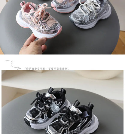 Girls' Sports Shoes 2025 New Style Soft Sole Children's Casual Shoes Fashionable Breathable Stripe Dad Shoes for Kids Boy