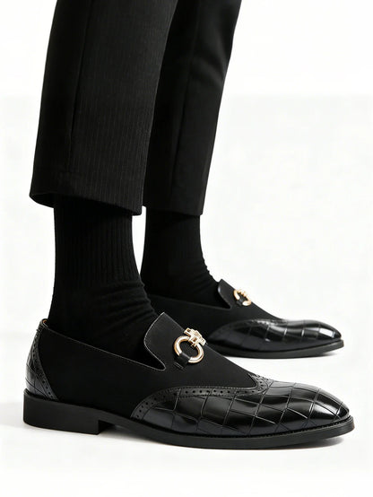 Men's Formal Leather Shoes British Style Slip On Loafers Pointed Toe Breathable Non-Slip Business Elegant Dress Wedding Office