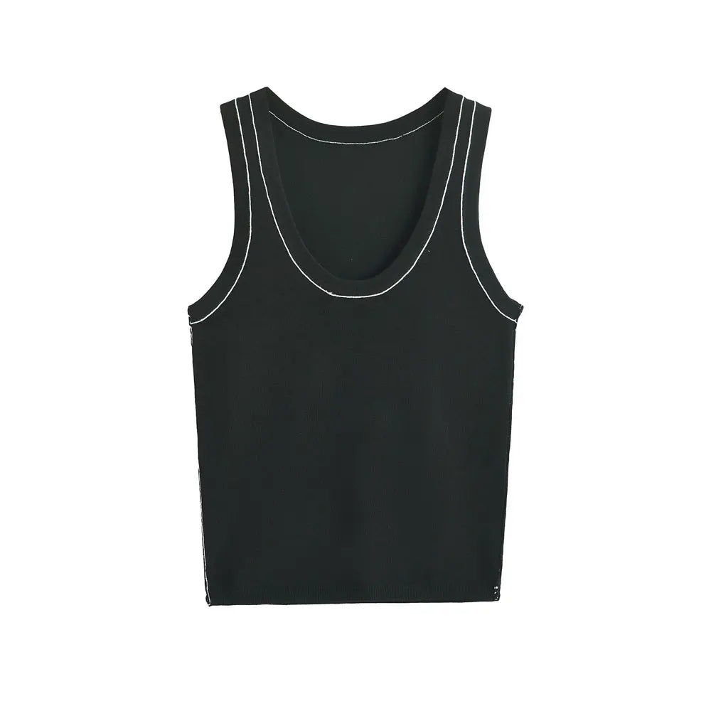 Women's Sleeveless Knit Tank Tops, V Neck ,Contrast Trims, Female Camis, Chic Vest Fashion