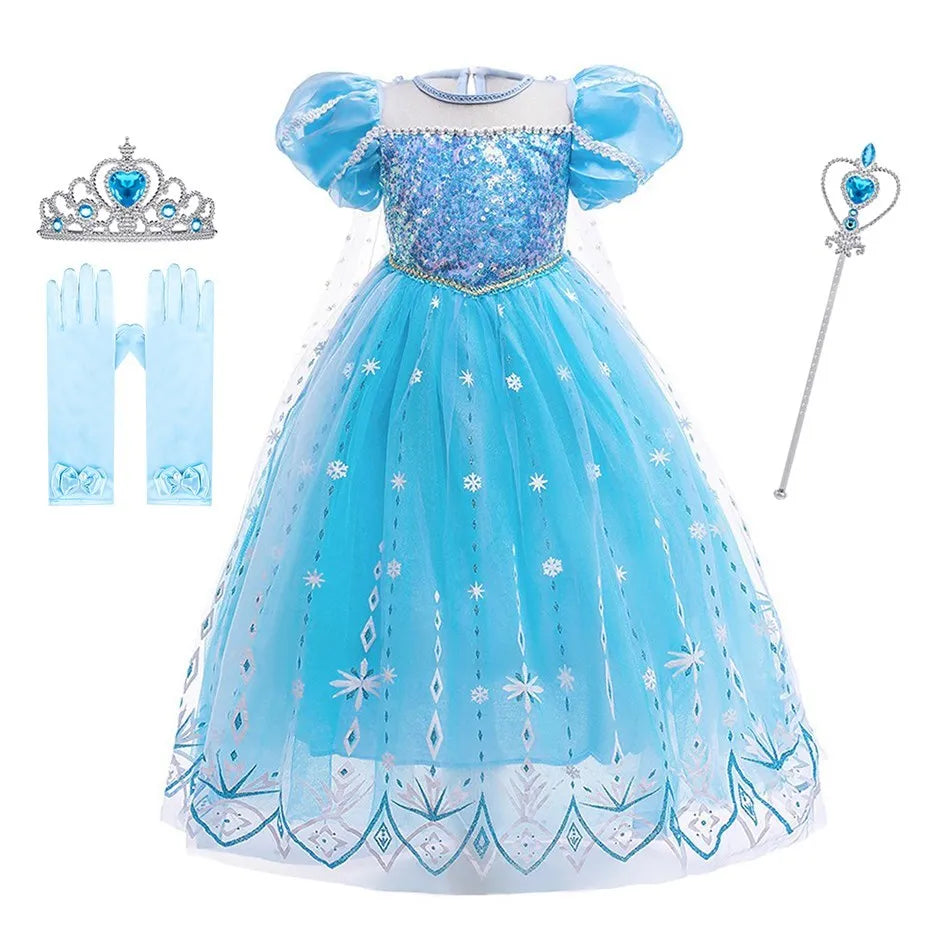 Fantasia Infantil de Rainha da Neve para Crianças, Cosplay da Elsa, Apresentação, Lantejoulas, Disfarce, Vestido Elegante de Princesa para Festa de Meninas, Fantasia de Halloween