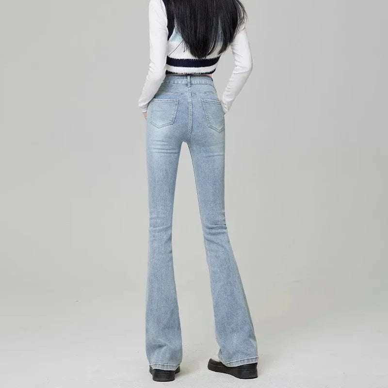 Woman High Waist Flare Jeans Girls High Street Bell Bottom Pants