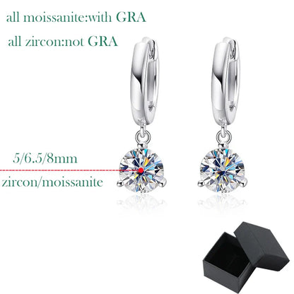 0.5-2CT Brilliant Cut Moissanite Drop Earrings for Women Classic 3 Prong Wedding Fine Jewelry S925 Sterling Silver 100%