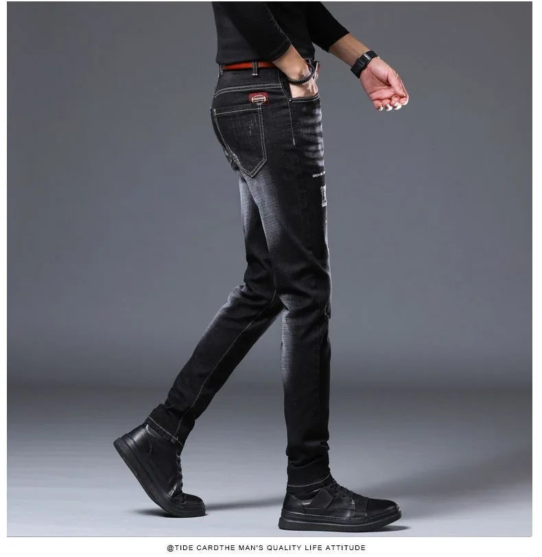 2023 Spring and Autumn New Fashion Trend Ripped Denim Pants Men's Casual Slim Comfortable Breathable High Quality Stretch Pants