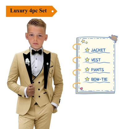 Newest Kids Suit Set 2-14 Years Single Button Boy's 4 Pieces Formal Suits Blazer Vest Pants Wedding Guest Tuxedo Piano Suit
