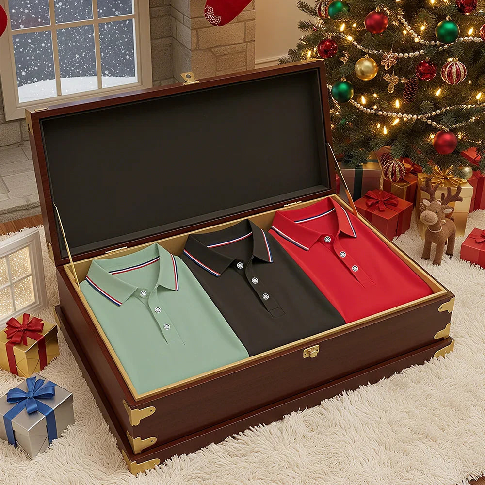 3pcs Men'S Polo Shirt Set Breathable Moisture-Wicking Wrinkle-Resistant & Quick-Dry Business Classic Style Men's Christmas Gifts