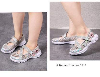 Summer Brand Non-slip Beach Shoes Children Sandals Girls Casual Shoes Kids Flowers Princess Flat Shoes Size 26-36