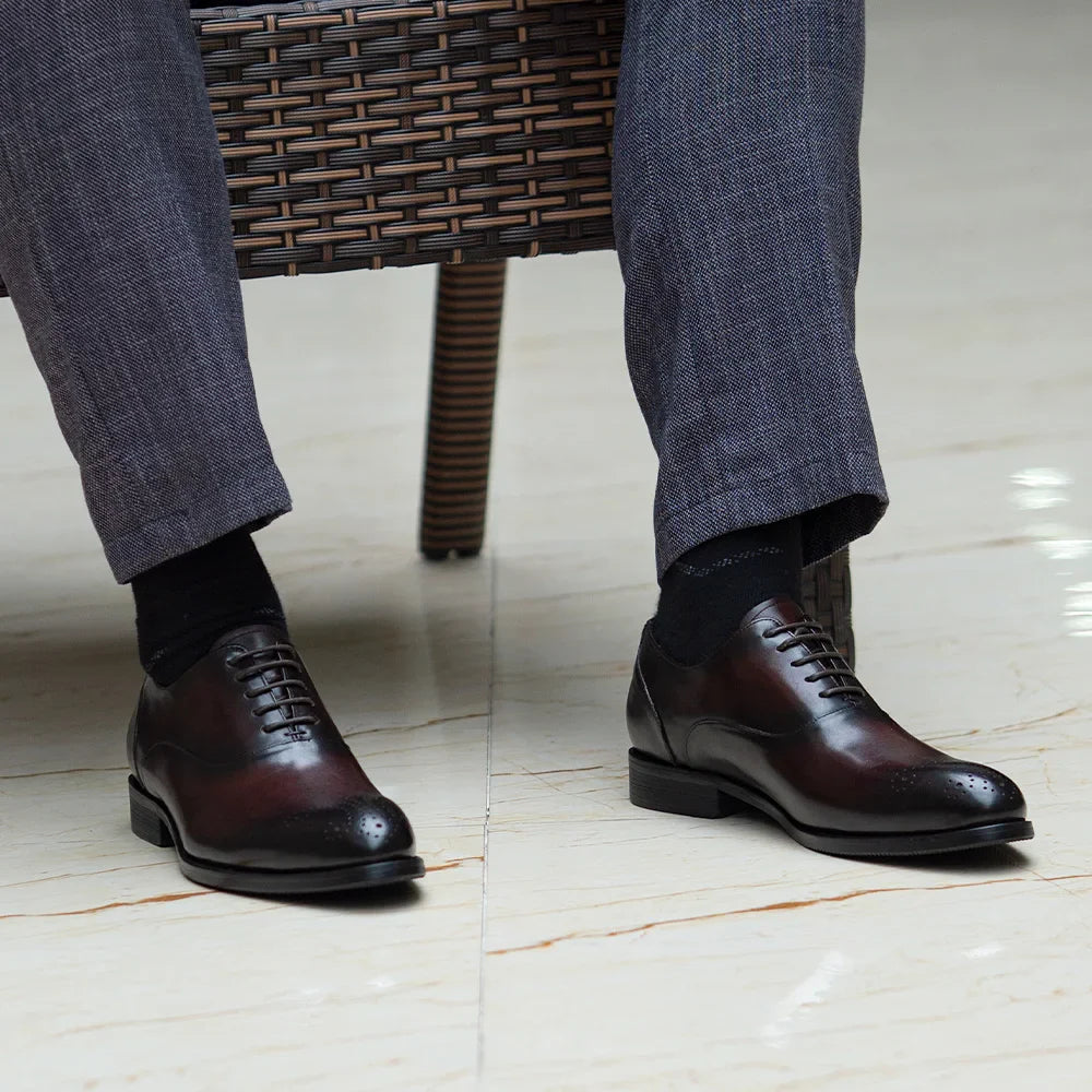 Men's Classic Italian Style Genuine Leather Oxfords Dress Shoes Lace-Up Black/Brown Business Office Wedding Formal Footwear