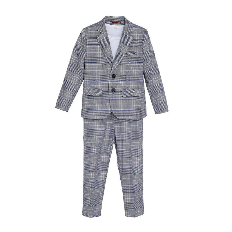 Spring Autumn Kids Boys Suits Elegant Children Boys Plaid Blazer Pant Suits Outfits Set Young Teenager Boys Formal Wedding Suits