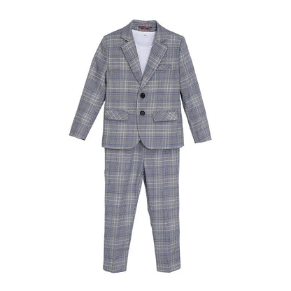 Spring Autumn Kids Boys Suits Elegant Children Boys Plaid Blazer Pant Suits Outfits Set Young Teenager Boys Formal Wedding Suits