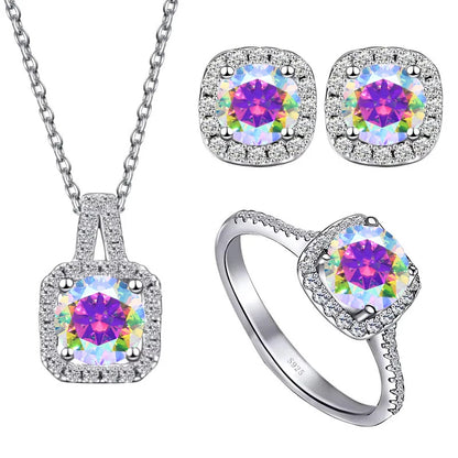 S925 Sterling Silver jewelry for women 1 carat moissanite diamond 3 pieces set necklace ring earrings wedding party