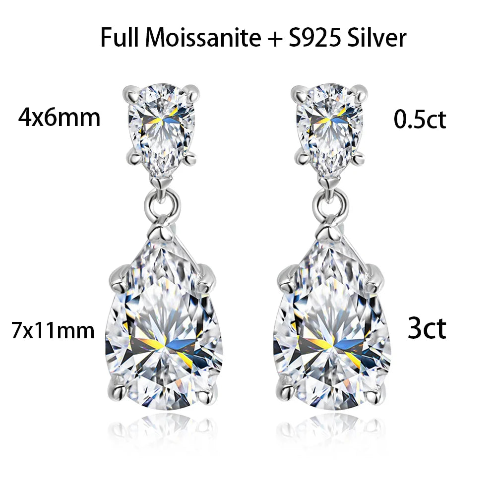 7 Carat Water-drop Pear Cut D Color Moissanite Diamond Engagement Drop Earrings For Women 925 Sterling Silver Fine Jewelry