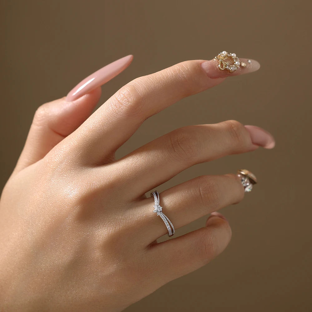 Stackable Synthetic Moissanite Ring for Women Handmade 925 Sterling Silver Yellow Gold plated Crown Wedding Band Jewelry