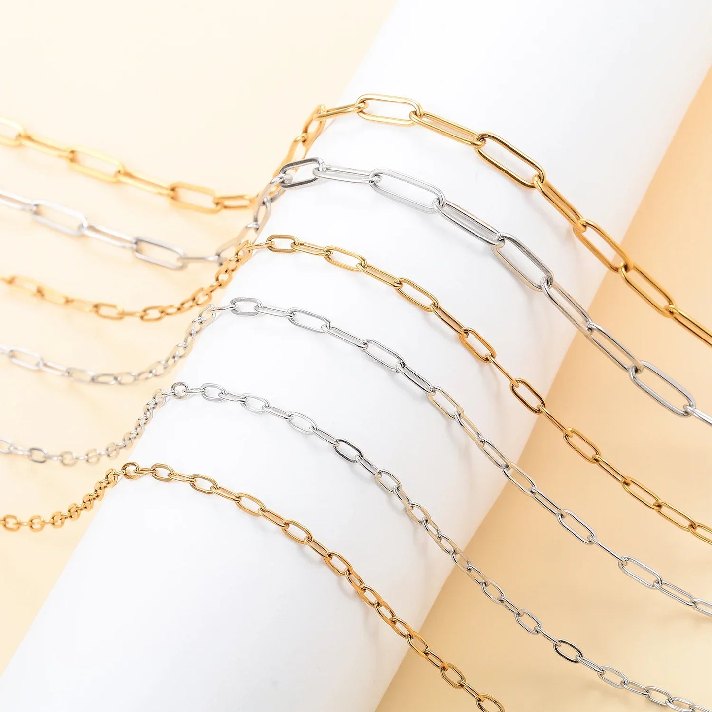 Polished Paper Clip Chain 2.5/2.7/4mm Stainless Steel Necklace Trendy Layering Choker Waterproof Jewelry Men And Women