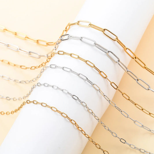 Polished Paper Clip Chain 2.5/2.7/4mm Stainless Steel Necklace Trendy Layering Choker Waterproof Jewelry Men And Women
