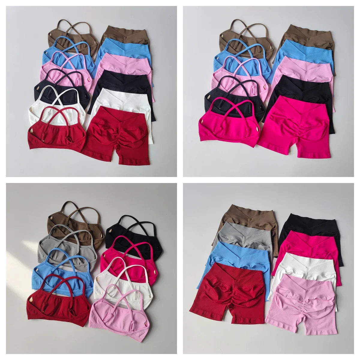 New Women's Seamless Workout Sets Thin Strap Back Sports Bra & 3-Inch Shorts, Quick Dry Gym Yoga Outfits