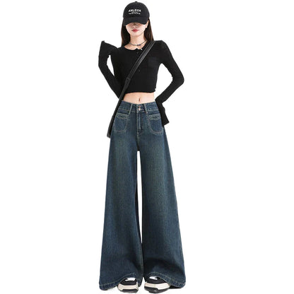 High Waist Wide Leg Jeans for Women Loose Drop Trumpet Straight Leg Floor Pants