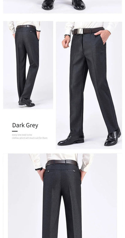 Men's Business Casual Pants Lightweight Summer Thin Autumn Thick Gentle Trousers Male Brand Fashion Suit Pant Solid Black Grey