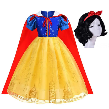 Vestido Laranja Disney Princesa Cosplay de Manga Curta Fofo com Renda para Meninas + Capa + Conjunto de Acessórios Presente de Aniversário