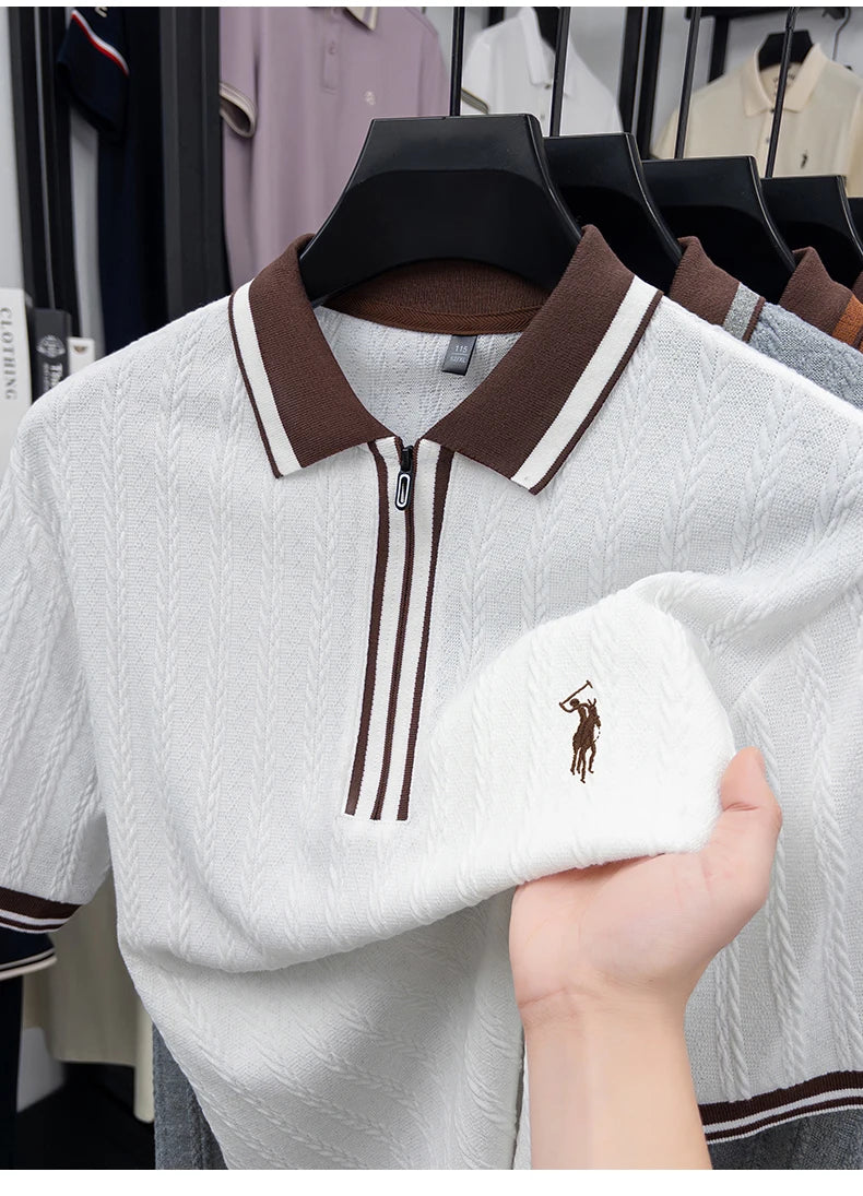 Luxury brand short sleeve T-shirt men's lapel top summer fashion jacquard design golf pony embroidery casual knitted polo shirt