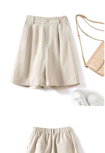 Cotton and Linen Shorts for Women Summer 2025 Loose High Waisted Wide Leg Pants Casual Versatile Solid Retro Straight Shorts