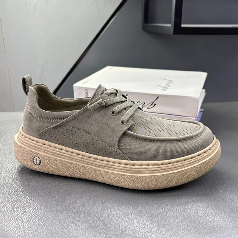 Lightweight Thick Bottom Casual Shoes Easy to Wear Slip on Lazy Person Cowhide Leather Shoes Breathable Rubber Sole