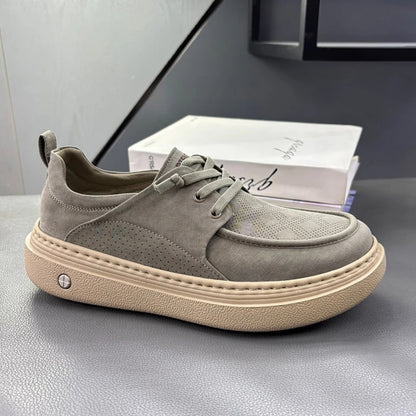 Lightweight Thick Bottom Casual Shoes Easy to Wear Slip on Lazy Person Cowhide Leather Shoes Breathable Rubber Sole