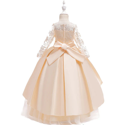 Teens Sequin Bridesmaid Girls Party Dress Long Sleeve First Communion Gown Wedding Party Princess Dresses Bow Christmas Costumes