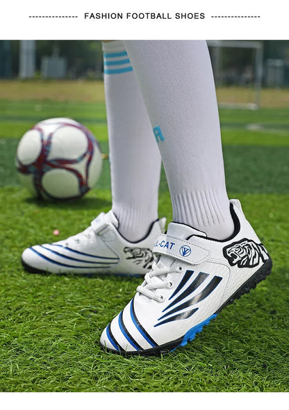 Fashion Gold Children's Football Shoes Outdoor Non-slip Turf Soccer Shoes Kids HOOK&LOOP Low-cut Sports Sneakers Child Trainers