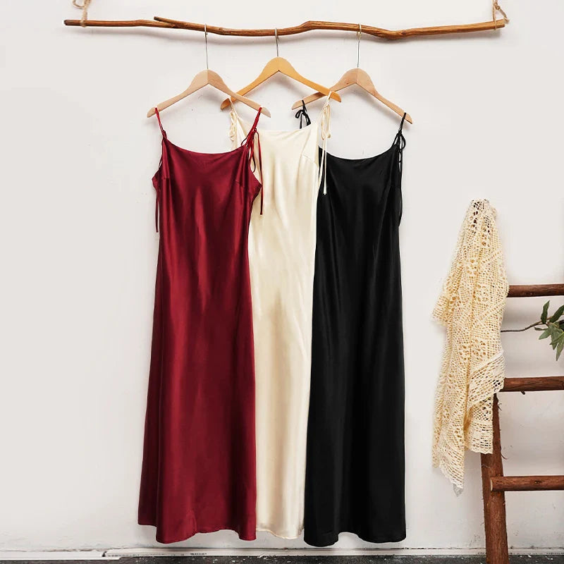 Original Women's Satin Champagne Dress Sleeveless Sexy Backless Evening Dresses Guest Elegant Bridesmaid Long Evening Gown