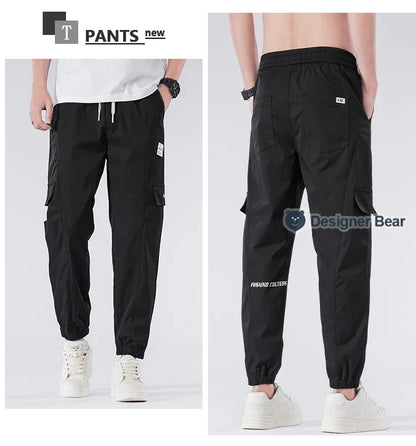 Spring Summer Thin Men's Cargo Pants Loose Tapered Elastic Cuff Jogger Trousers Quick Dry Casual Outdoor Haren Pants Male 5XL