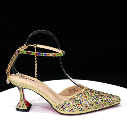 Pointed Shoes Bag Soft Handle Bag Anklet Design Medium Heel Ladies Shoes Suitable for Wedding Party
