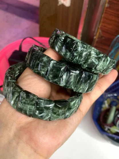 Russian Seraphinite (Clinochlore) Beads Elastic Bracelet Natural Gemstone Jewelry Bangle for Women for Men for Gift Wholesale !