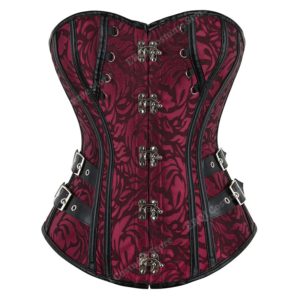 Steampunk Corset Women Plus Size Pirate Corset Top Overbust Halloween Lace Up Costume Gothic Steampunk Corset Metallic Red Brown