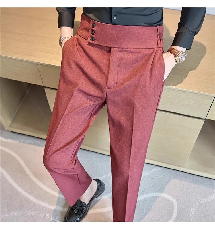 Men Summer Boutique Suits Pants Male Formal Wear Trousers Quality Men British Style Ice Silk Fabric Business Casual Suit Pants