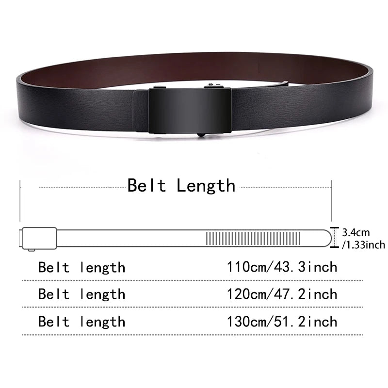 Men Leather Belt Black Metal Toothless Automatic Buckle Business Casual PU Leather Men's Fashion High Quality Belt
