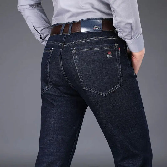 Autumn and Winter New Male Business Casual Stretch Trousers Concise Blue Denim Pants Men's Loose Straight Jeans Jeans for Man