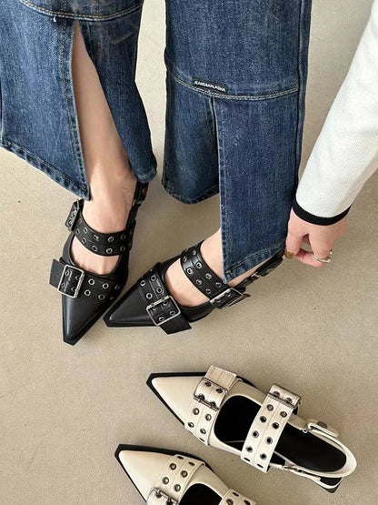 French Style Pointed Toe Mary Jane Shoes Retro Medium Thick Heel Shoes for Women with Skirts and Small Leather Shoes