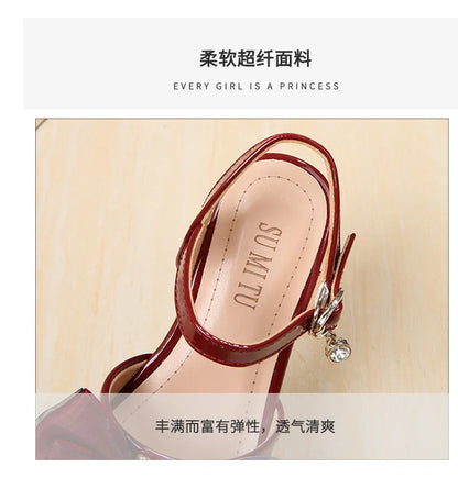 Girls Princess Sandals Summer Kids Low Heels Fashion Party Dress Beach Shoes Outdoor Causal Sandals Children Soft Sole with Bow