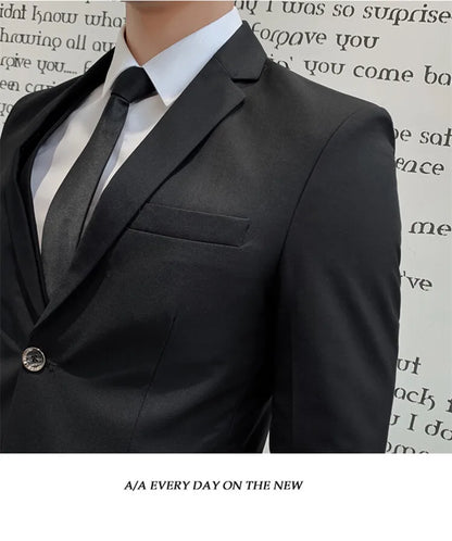 Solid Color Suit Men's Fashionable Gentleman Business Banquet Korean-style Formal Dress Casual Wedding (Blazer+Vest+Trousers)